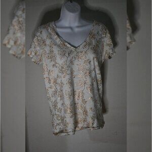 Women's White Shiny Floral T-Shirt